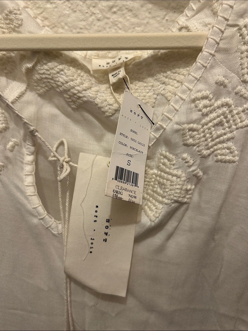 JOIE NWT White Embroidered Boho Tie-Neck Blouse - Picture 2 of 8
